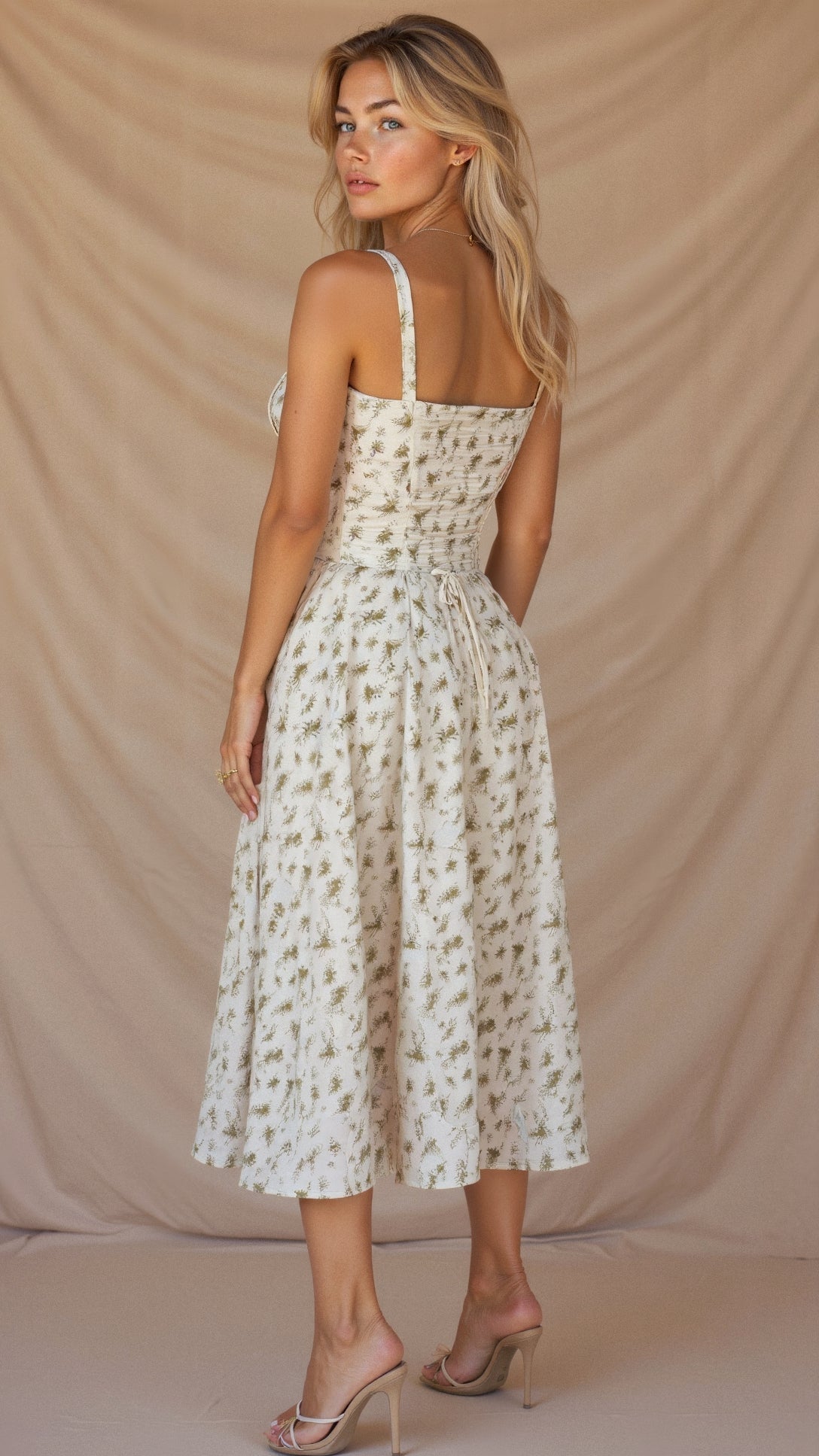 Isabeau Renard | Corset Midi Dress – Tailored Waist and Flowing Skirt