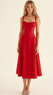 Isabeau Renard | Corset Midi Dress – Tailored Waist and Flowing Skirt