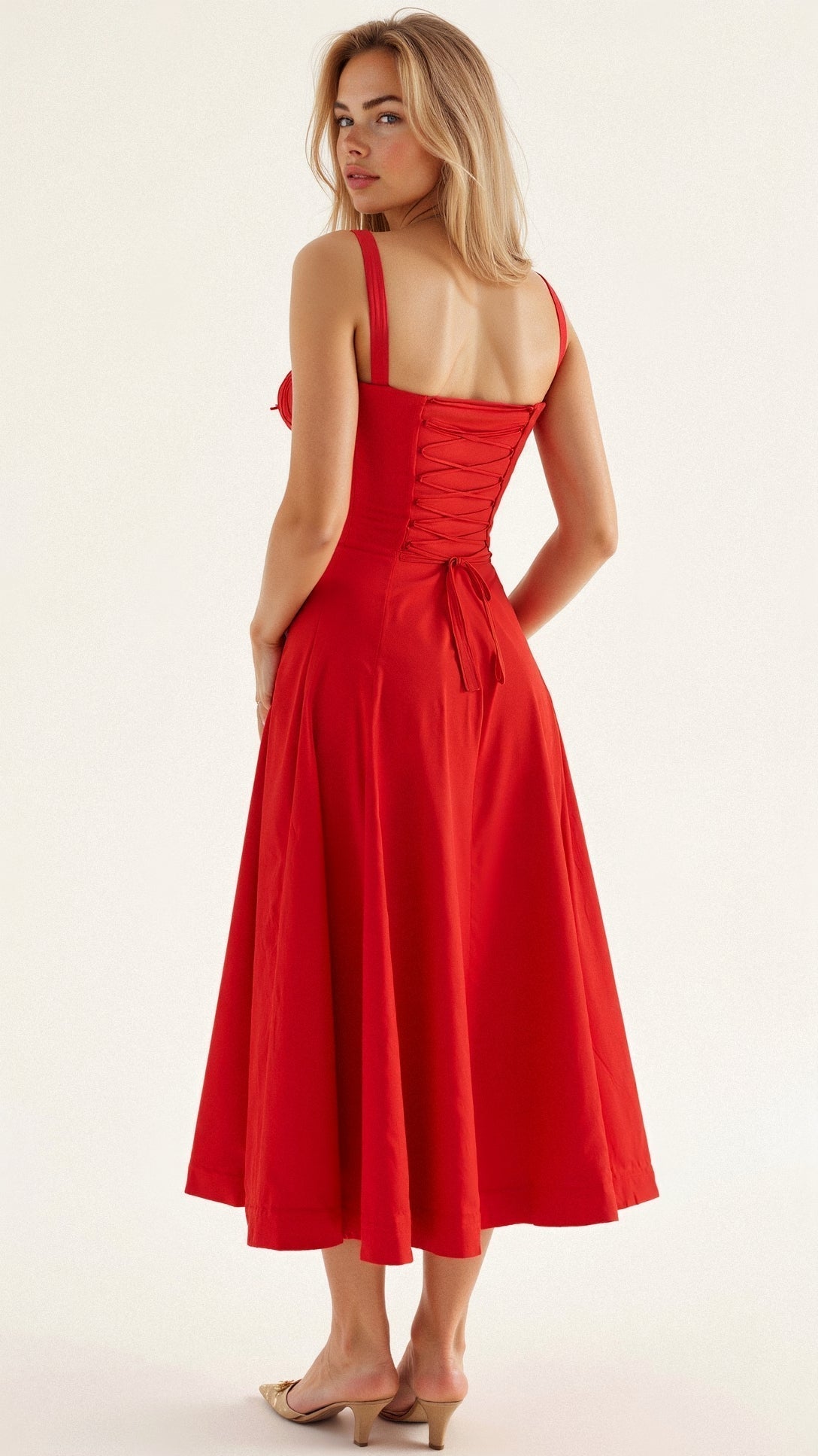 Isabeau Renard | Corset Midi Dress – Tailored Waist and Flowing Skirt