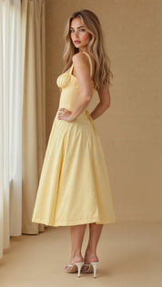 Isabeau Renard | Corset Midi Dress – Tailored Waist and Flowing Skirt