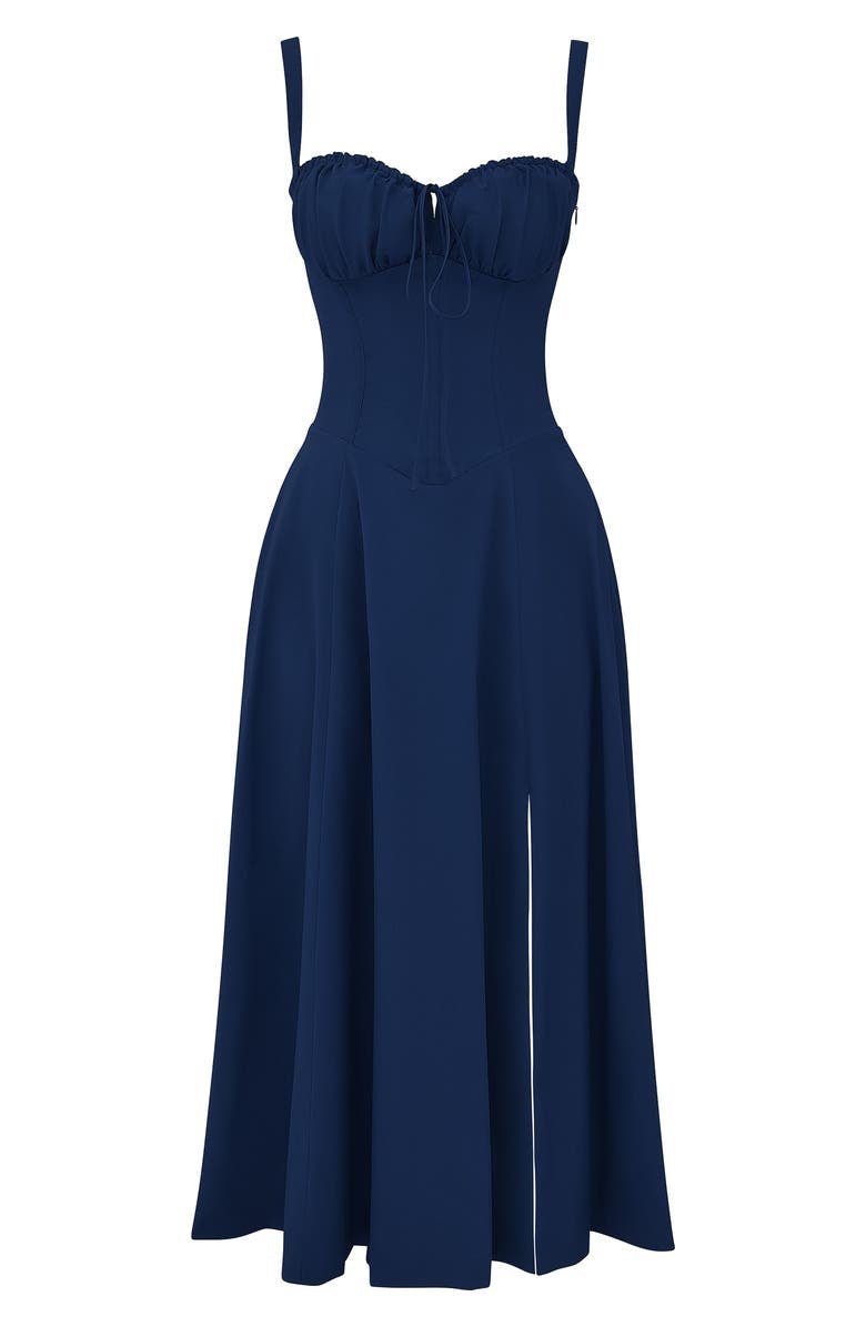 Isabeau Renard | Corset Midi Dress – Tailored Waist and Flowing Skirt