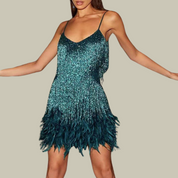 Vivienne Laurent | Feather-Trim Mini Dress – Statement Evening Silhouette