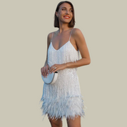 Vivienne Laurent | Feather-Trim Mini Dress – Statement Evening Silhouette