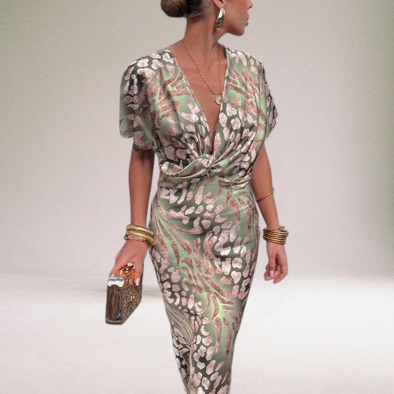 Adriana Valcour | Twisted V-Neck Maxi Dress – Elegant Long Dress for Special Occasions