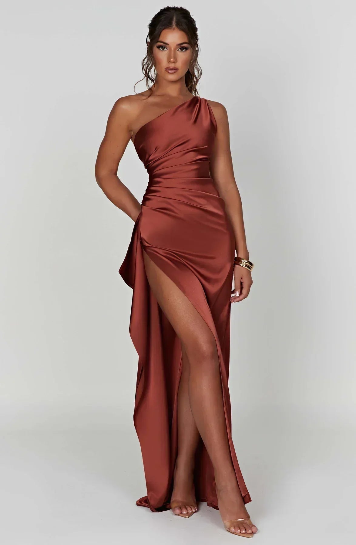 Elowen Duvall | Women’s Asymmetric Evening Maxi Dress – Elegant Gown with High Split