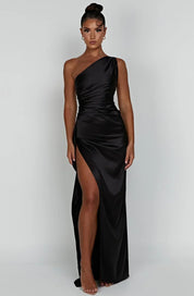 Elowen Duvall | Women’s Asymmetric Evening Maxi Dress – Elegant Gown with High Split