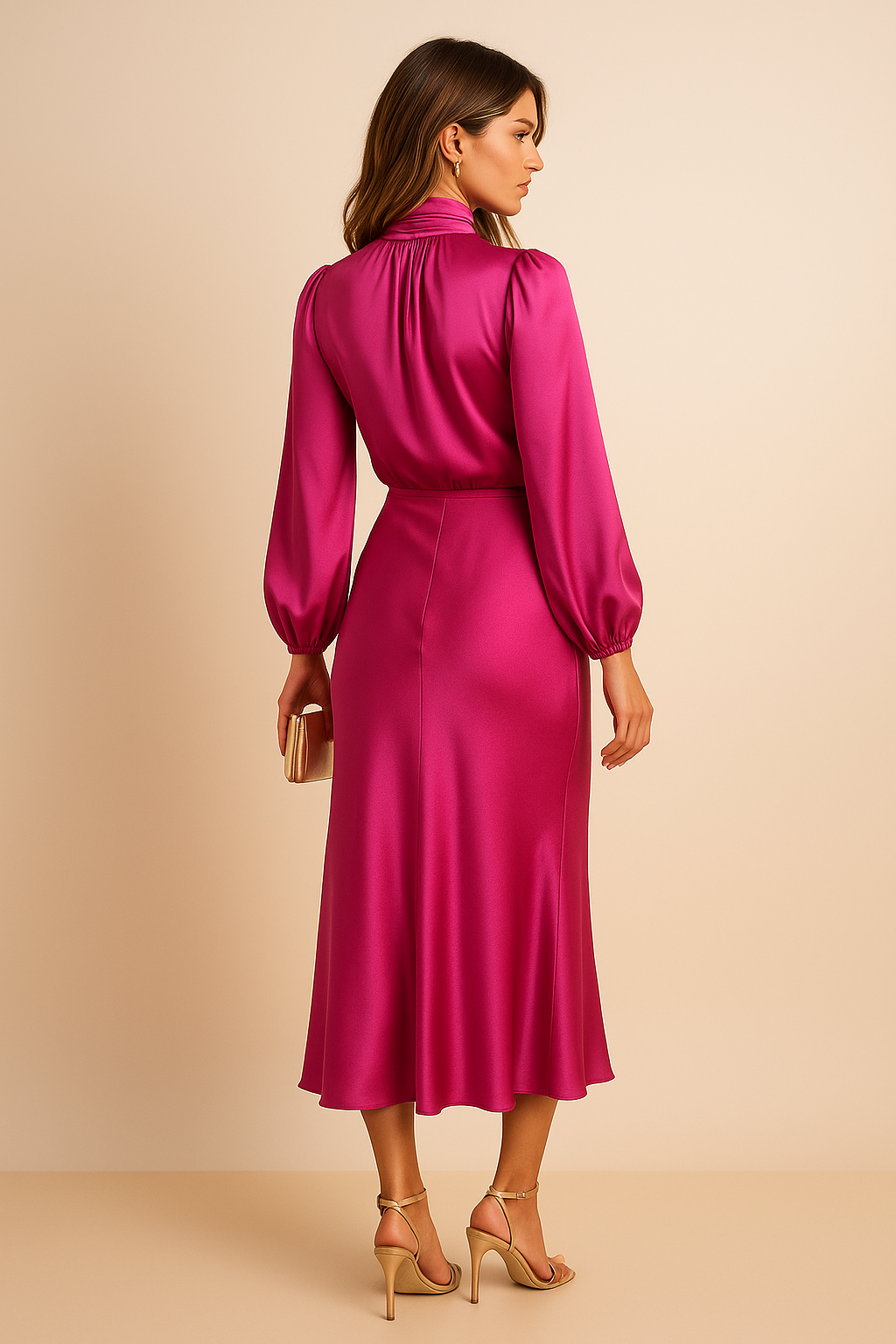 Genevieve Whitmore | Women’s High Neck Midi Dress – Elegant High Waist Silhouette