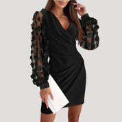 Isabella Montclair | Women’s Mini Wrap Dress – Sheer Chiffon Sleeves & V-Neck