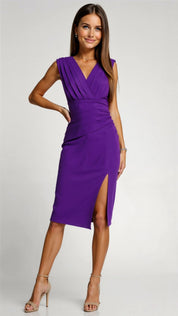 Madeleine Belgrave | Women’s Sleeveless Midi Dress with V-Neck and Side Slit – Elegant Style
